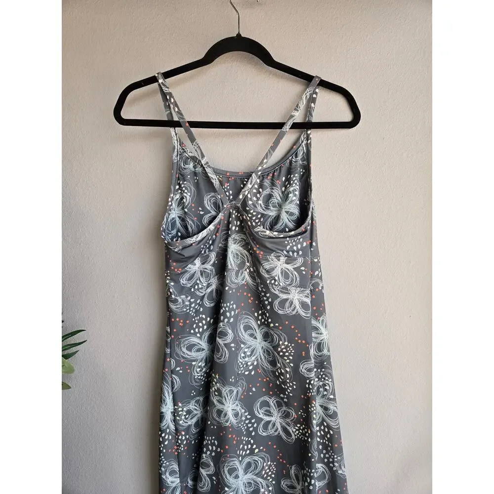Malika Gray Floral Abstract Sun Dress Strappy Athleisure Mini Dress Medium‎